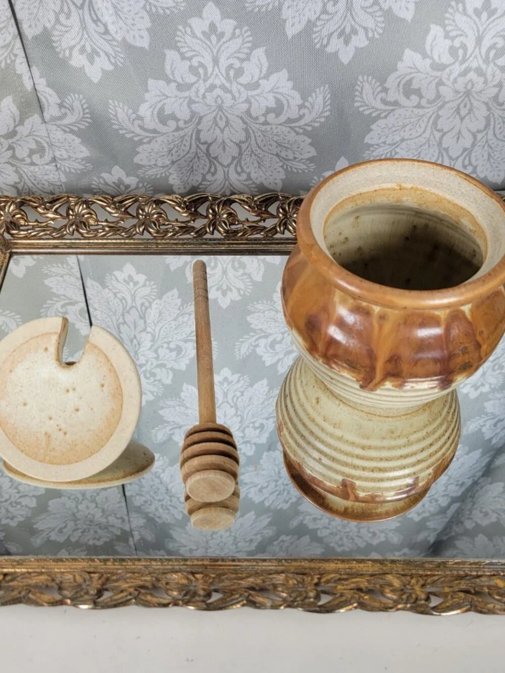 Vintage Honey Pot with Wooden Drizzle Stick - Studio Handmade Pottery